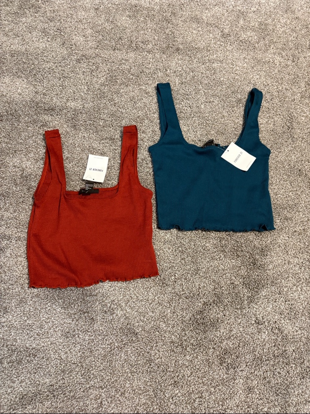 Forever 21 Ribbed Square Neck Crop Tank Top - Teal & Rust
